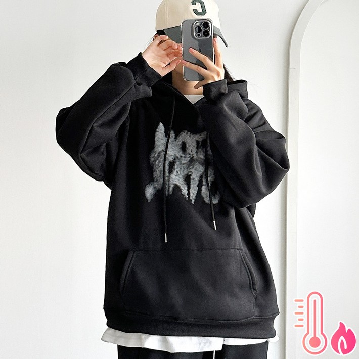 스트릿무드 기모 프린팅 오버후드 티셔츠 겨울 데일리 캐주얼 기볍고 핏 예쁜 데일리룩 캠퍼스룩