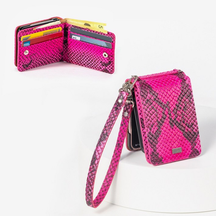 본아띠 메티스 갤럭시 Z플립5 천연소가죽 아나콘다 뱀무늬 현금 지폐 카드 핸드폰 케이스