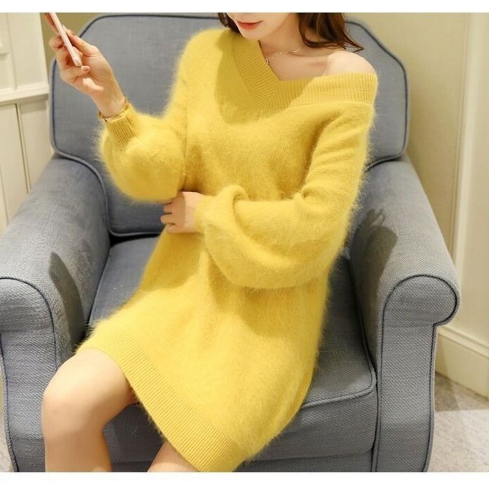 케이렌 앙고라 브이넥 니트원피스 겨울 롱원