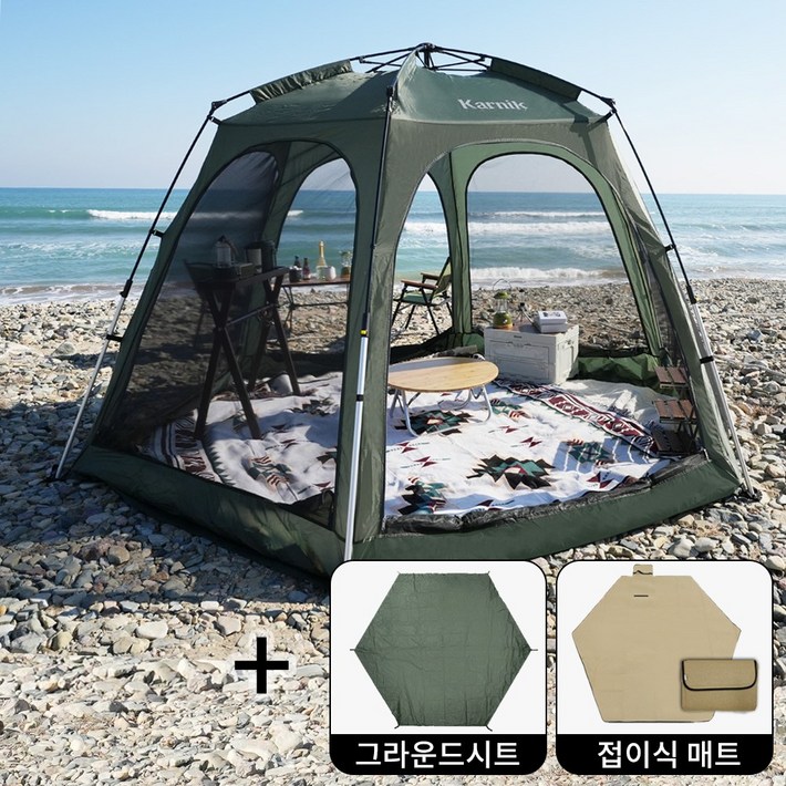 풀패키지 거실형 원터치텐트 빅스페이스 특대 자동 팝업텐트 방수 장마 플라이, 텐트색상딥카키