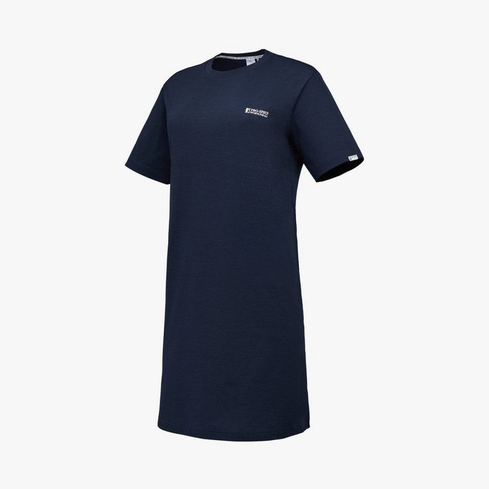 프로스펙스 여성 90 95 100 사이즈 이월 특가 일상생활 운동시 입기 좋은 폴리 스판 시원 쾌적 촉감 여름 반팔 원피스 겸용 긴기장 롱티셔츠 PS3WT24M322 네이비