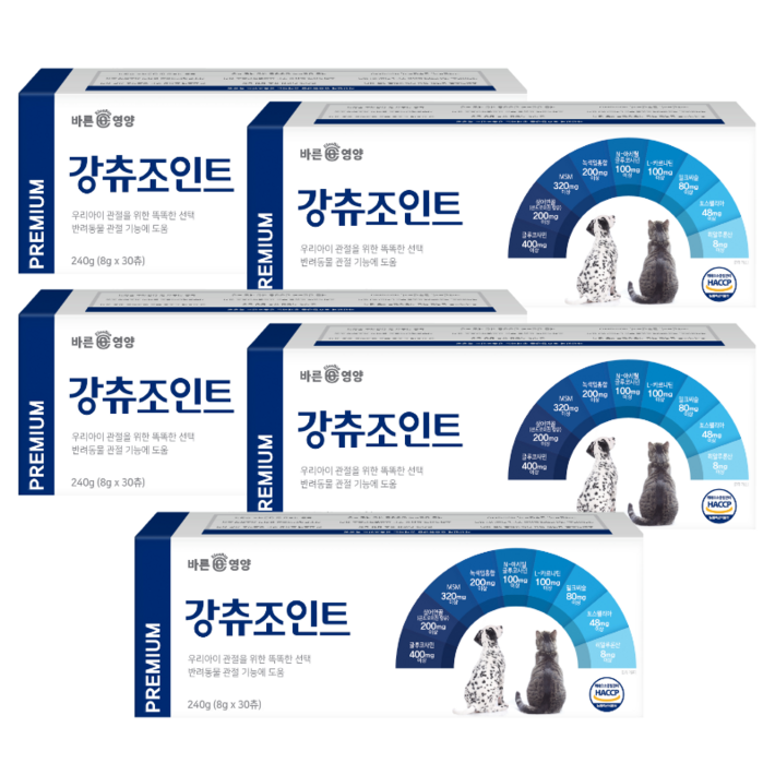 바른뉴트리펫 강츄조인트 강아지 고양이 관절 슬개골 영양제 콘드로이친, 30정, 뼈관절강화, 5개