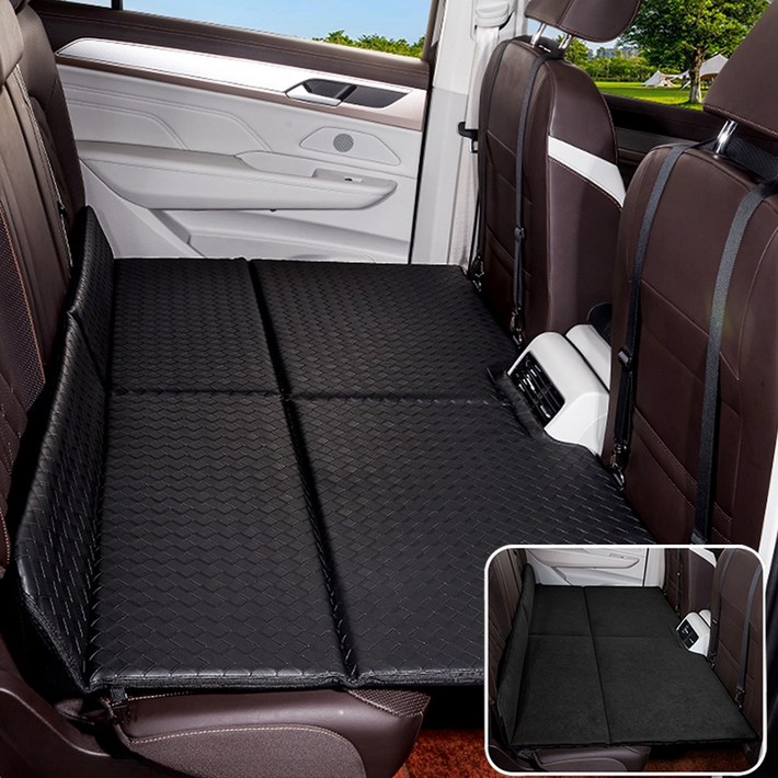 업그레이드된 양면 차량용 뒷좌석 침대 뒷자석 놀이매트 차박매트 확장 매트리스 차박시트 접이식 캠핑 여행용 침대 무포름알데히드, 블랙 심플한