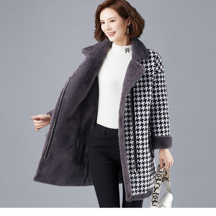 하운드 체크 하프 모직 코트 자켓