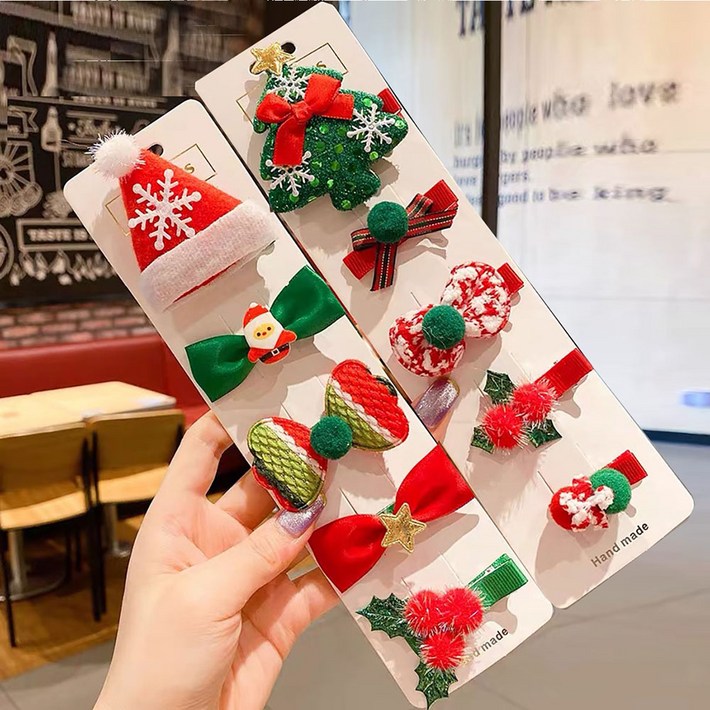 은꽃밴드 10p 크리스마스 모자 트리 머리핀 세트