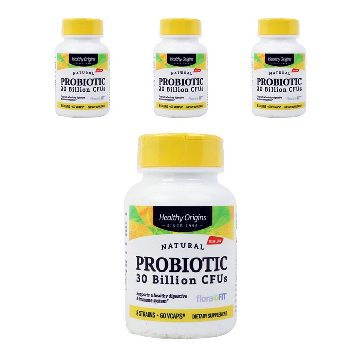 헬시오리진스 내추럴 프로바이오틱 유산균 300억 CFU 브이캡, 60정, 4개