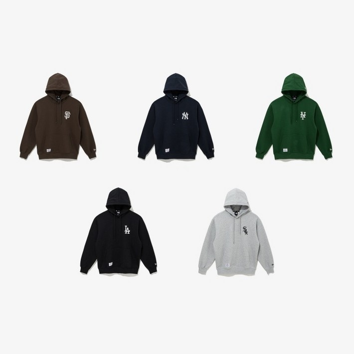 정식매장판 뉴에라 티셔츠 남녀공용 MLB 팀 로고 패치드 후드 색상5종 택1