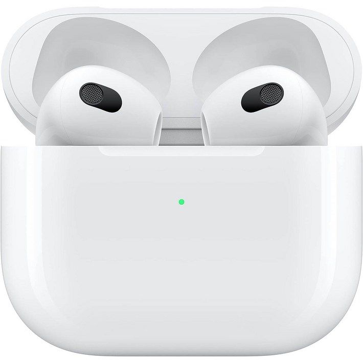 라이트닝 충전 케이스 포함 Apple AirPods(3세대) 무선 이어버드. 공간 오디오, 땀과 물에 강함, 최대 30시간의 배터리 수명. iPhone용 블루투스 헤드폰