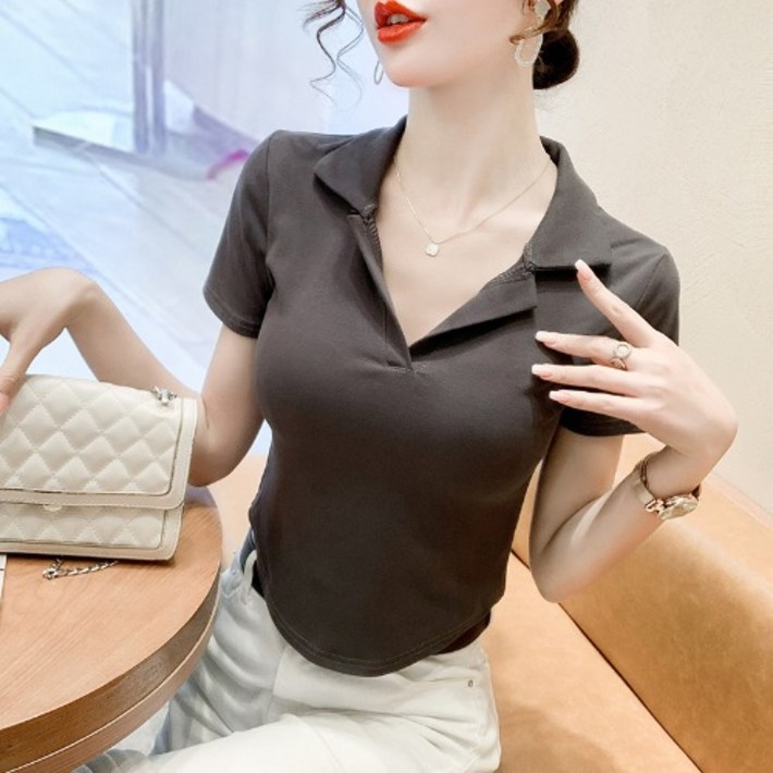 Ogfaour 여성 여름 숏 슬림 순면 반팔 티셔츠