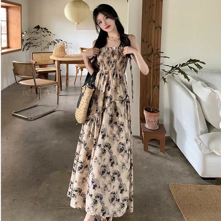원피스 비치원피스 끈 민소매 빅사이즈 루즈핏 여름 바캉스 휴양지 플라워 패턴 여성 여자 비치웨어 원피스 비치원피스 끈 민소매 빅사이즈 루즈핏 여름 바캉스 휴양지 플라워 패턴 여성 여자 비치웨어