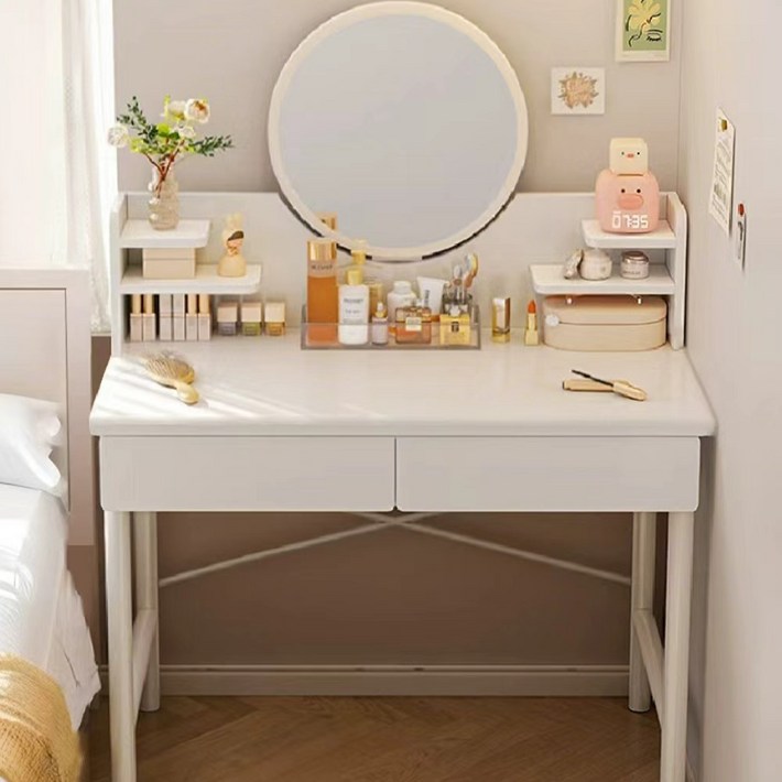 Sonipure 화장대 다용도 수납 화장 거울 침실 스탠드 소형 화장대, 화이트 LED 없음