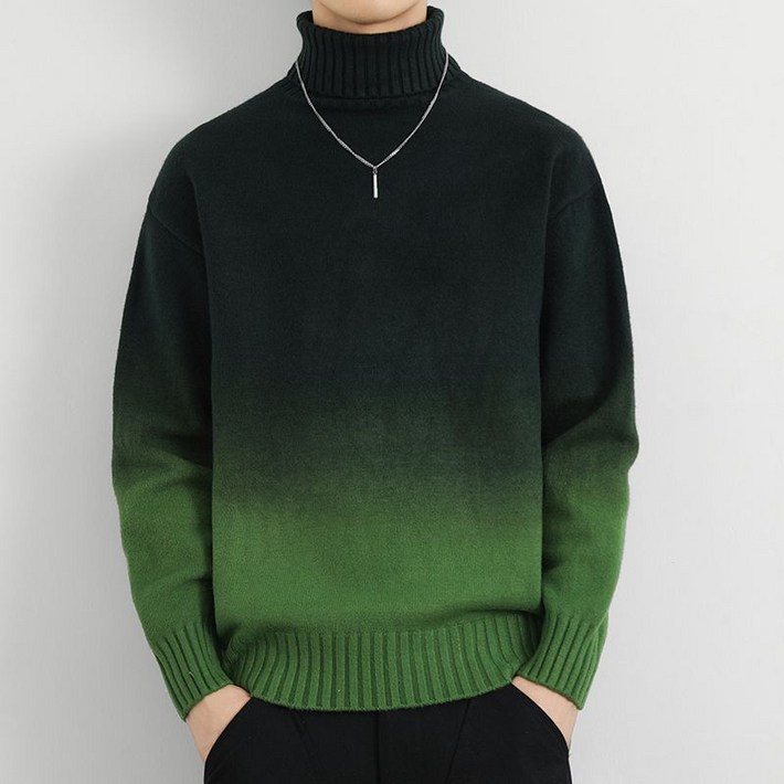 남성 목폴라 니트 스웨터 가을 패션 그러데이션 풀오버 니트 상의 겨울 캐주얼 코디 터틀넥 스웨터 SJS