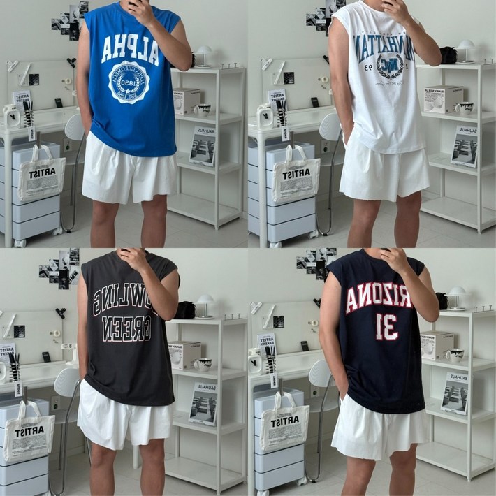 르위 오버핏 프린팅 나시 바캉스룩 민소매 모음 운동복 페스티벌 여름