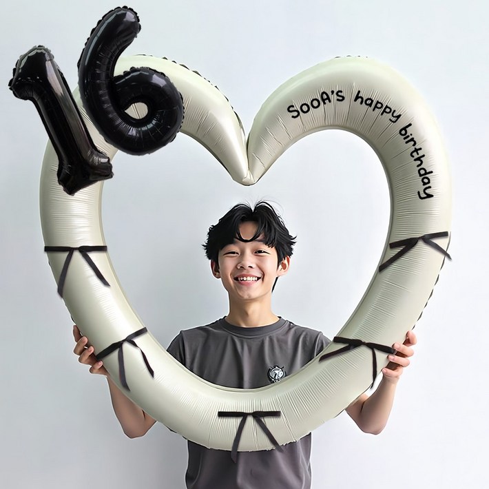 이벤트홀릭 블랙 숫자 하트프레임 풍선 생일파티용품세트자유레터링 포토존