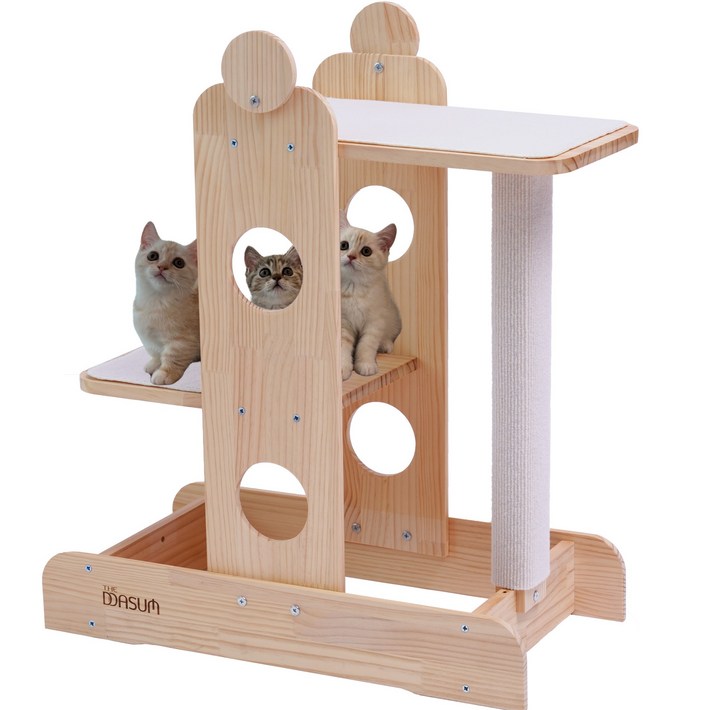 더따슴 국내제작 DIY 원목 고양이 미니 캣타워 아리야, 1개, 아이보리