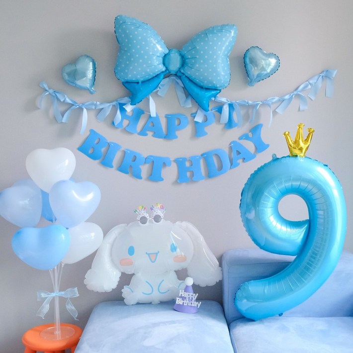 르모트 시나모롤 산리오 풍선 가랜드 이벤트 생일 파티 용품 세트, 1세트, 숫자풍선 9