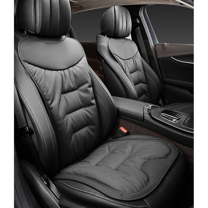 차량용 가죽 방석 포켓 시트커버 통기구조 겨울방석 사계절 자동차 시트 보호 국산차 수입차 공용 00429, A비보스앞좌석블랙, 2개