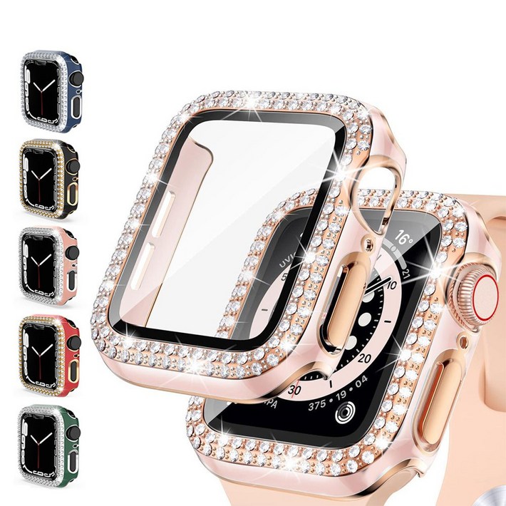 애플 아이폰 8 7 워치 더블 큐빅 프레임 라인 강화유리 풀커버 액정보호형 하드 pc 40 41 44 45 mm 케이스