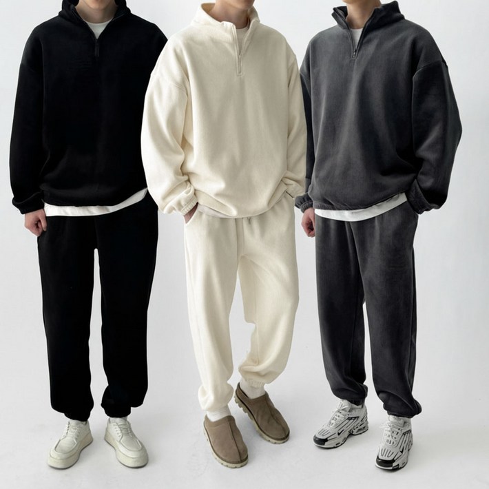 세트가격 빠델 프레디 남녀공용 오버핏 기모 코듀로이 골덴 후리스 반집업 조거팬츠 와이드팬츠 트레이닝 세트 셋업