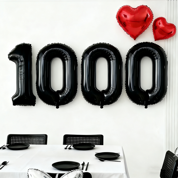1000일 주년을 빛낼 블랙 넘버 주년 풍선 세트  특별한 기념일 풍선 데코레이션
