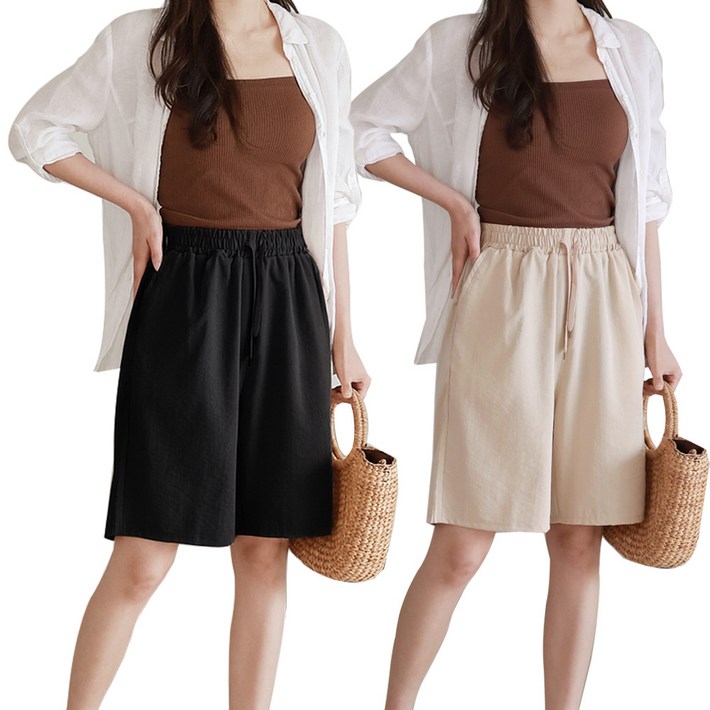 여름 인견 팬츠 5부 밴딩 남녀공용 11 2종세트 시원한 쿨링 바지 빅사이즈 데일리룩