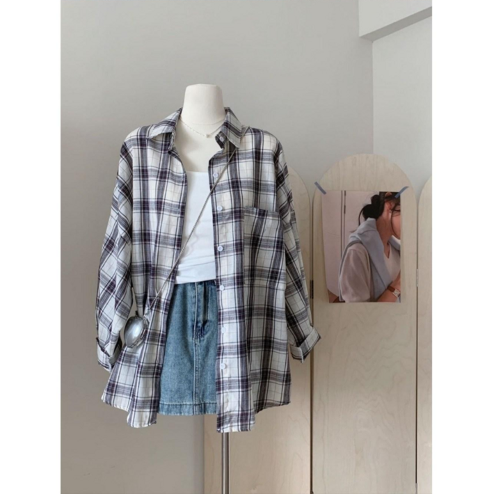 리노브엠솔리드남방 오버핏 체크남방 빅사이즈 박스핏 쿠앤크셔츠