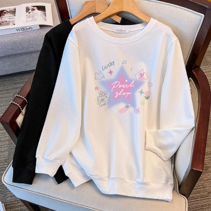 브루니 빅사이즈맨투맨 2025 가을 신상 별 프린트 맨투맨 2XL7XL S306