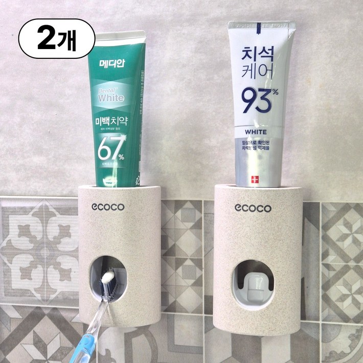 알뜰정량 아로마바이브 욕실 밀어짜는 치약 짜개 무타공, 2개, 멀티컬러