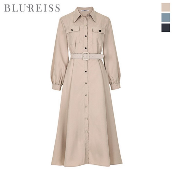 블루레이스 블루레이스 벨티드카라포켓플레어원피스B3F1OP3101