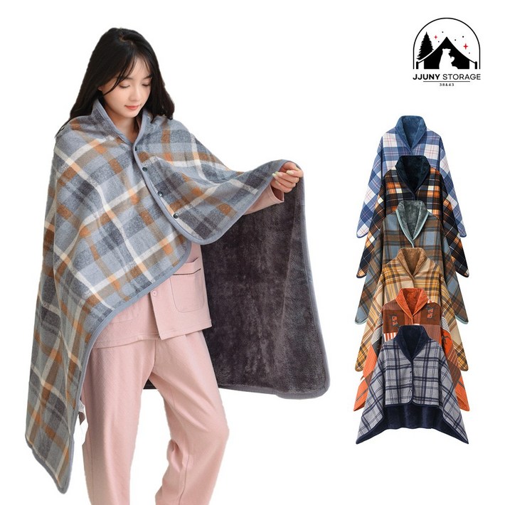 쭈니스토리지 JS5NJ 대형 체크 똑딱이 단추 무릎 망토 담요 치마 어깨 사무실 차량용 캠핑