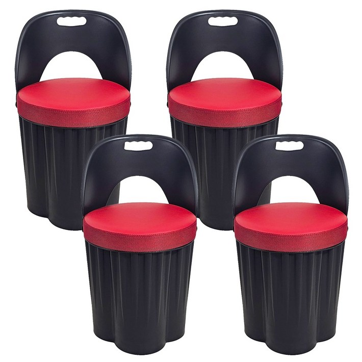 천하퍼니처 국내생산 등받이 일체형 수납 원통의자 블랙, 블랙레드, 4개