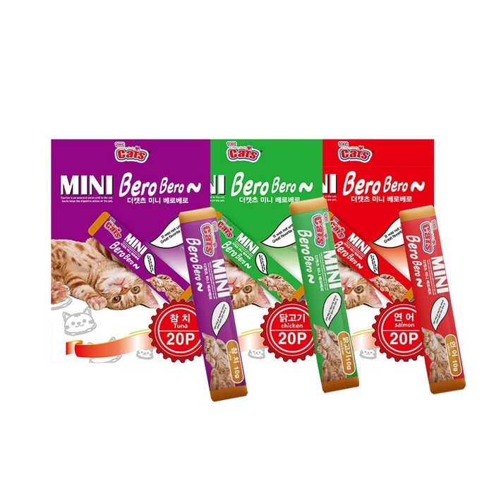 더캣츠 미니베로베로 20개x5팩 고양이스틱간식 100P, 5개, 200g, 미니베로베로 연어 20P