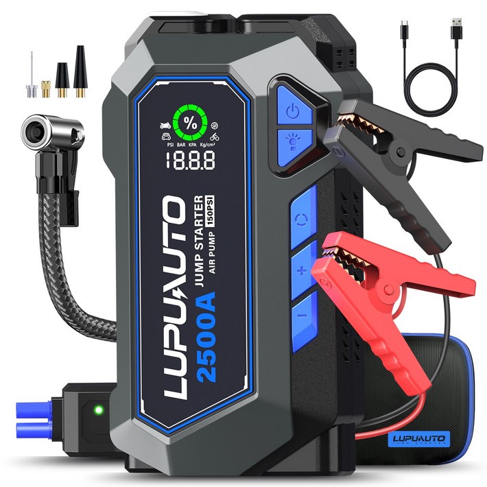 로푸 Q18 4in1 점프스타터 에어펌프 보조배터리 2500A 12V, 8000mAh, 1개