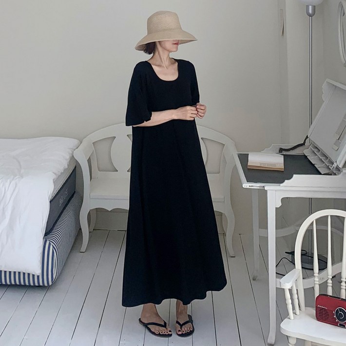 애플망고옷장 여름 반팔 여성 홈웨어 날개 롱원피스 에이라인