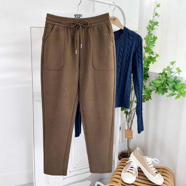 103st 융기모 본딩 겨울 배기 팬츠 5컬러여성 피치 기모 밴딩 스판 융털 방한 바지