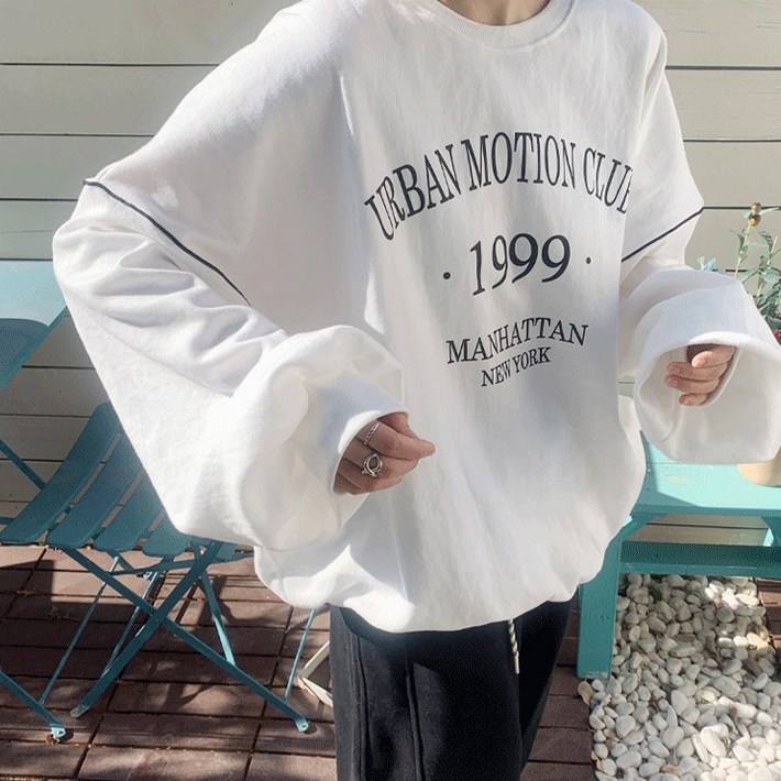 애플망고옷장 빅사이즈 어반 삥줄 맨투맨 오버핏 간절기 박스티셔츠