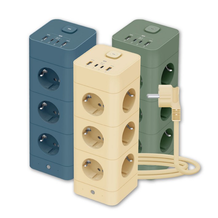 대용량 4000w 타워 멀티탭 에코너 16구 12구 USBC 2구USBA 2구, 1개, 베이지, 1.8m