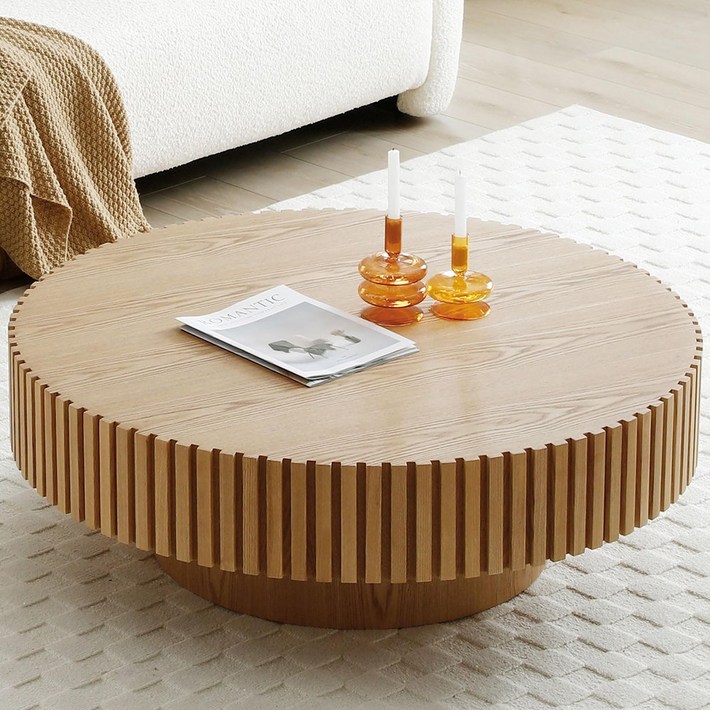 하조이 감성 북유럽 원목 화이트애쉬 원형 거실 테이블 모던하고 깔끔한 디자인 커피 테이블, 80x80x35cm