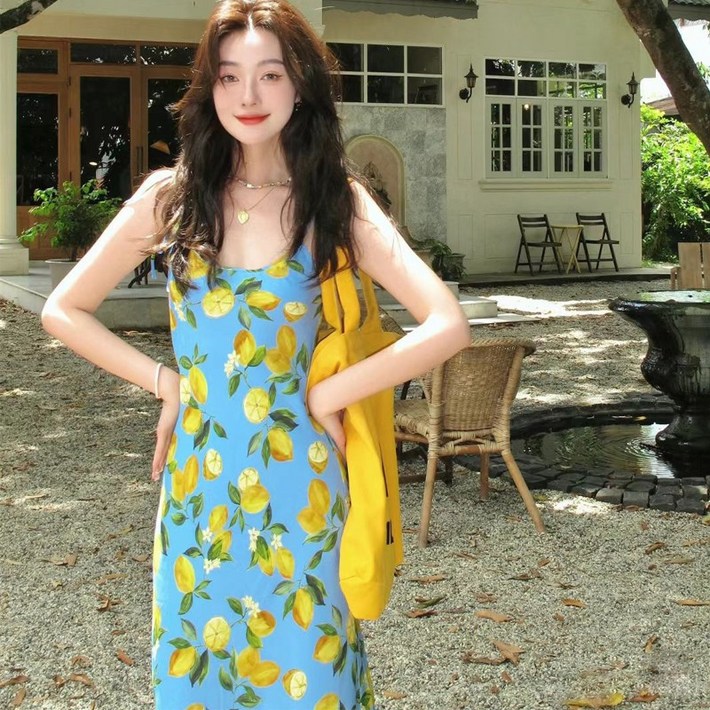밤의여신 바캉스 원피스 과일 해변룩 나시원피스 휴양지 롱 여름치마