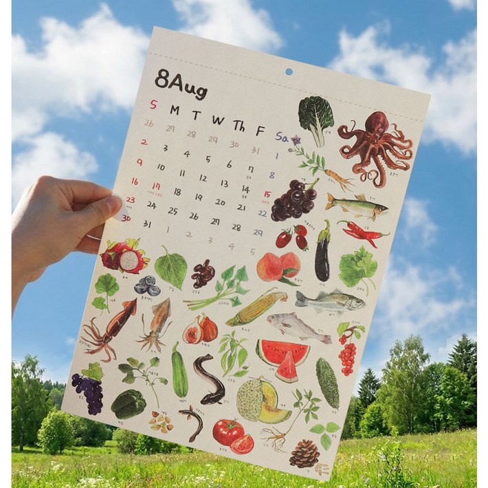 2026년 제철 음식 달력, 12개월 낱장 감성 일러스트 캘린더, 1년 카렌다 2025년 아닙니다
