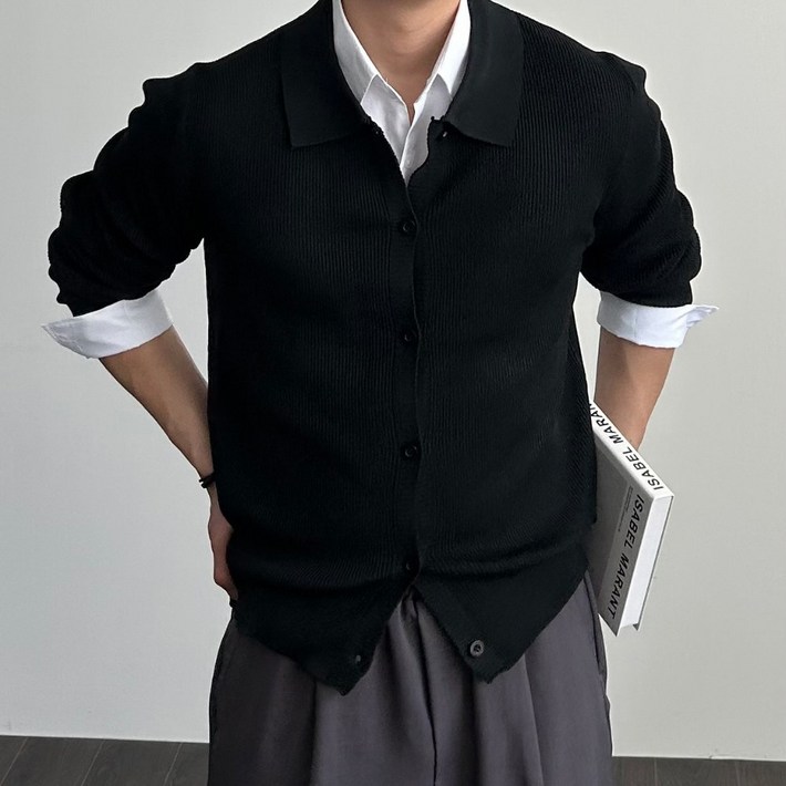 에이엔이엠 고품질 남성용 봄 카라 가디건 베이직 하찌 카디건