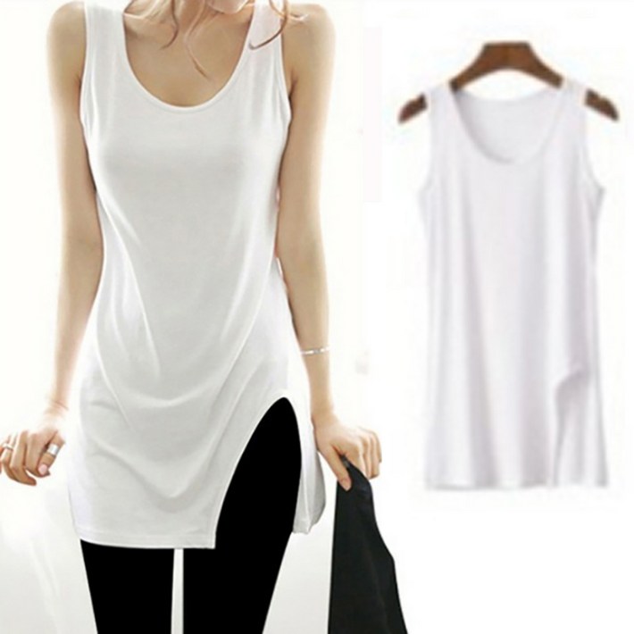 히트앤씨 2812 앞트임 롱 나시 여성 이너 레이어드 스판 기본