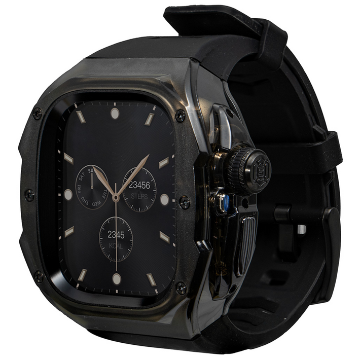 애플워치 울트라123 호환 일체형 티타늄 메탈 버클 스트랩 실리콘 밴드 풀커버 보호 케이스 세트 49mm, 블랙 블랙