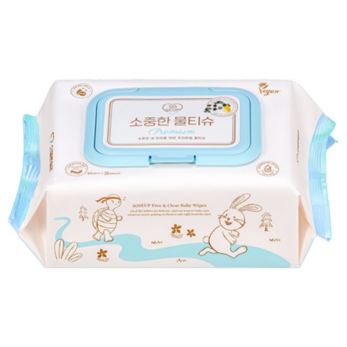 소중한습관 휴대용 소중한 아기 물티슈 캡형, 20매, 12개