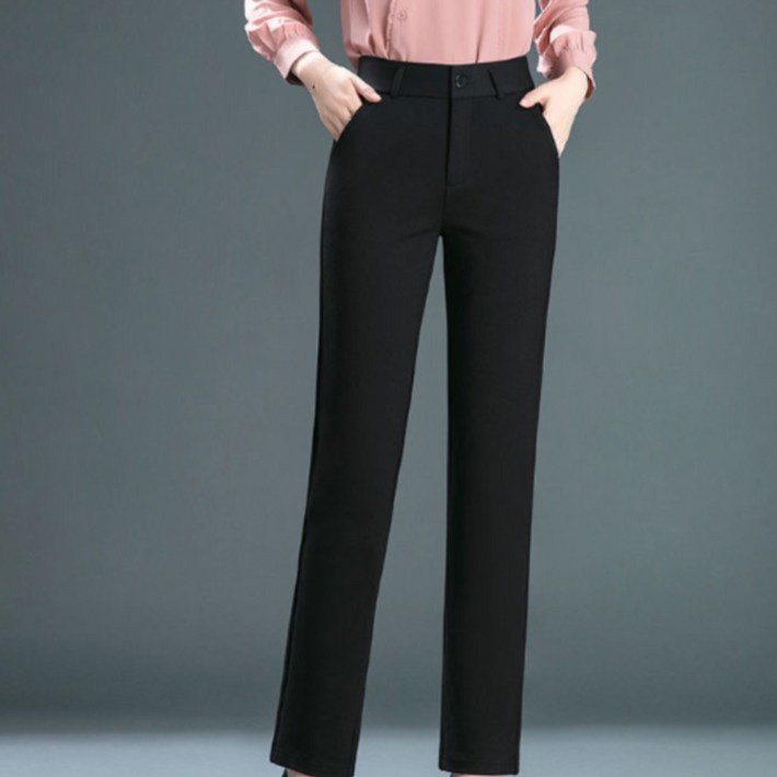 에쉬울프 M4XL사계절 여성 정장바지 스판 일자핏 여성 캐주얼 긴바지
