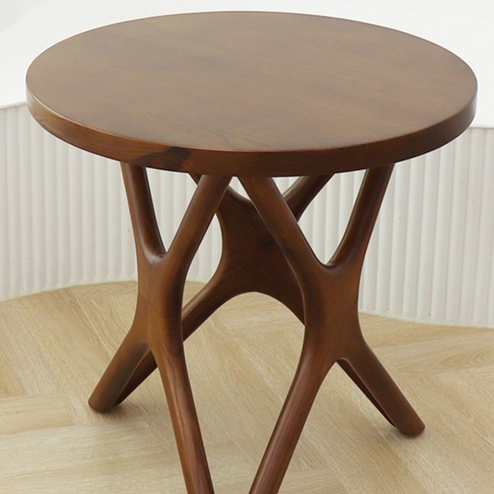 원목 카페 원형 거실 소파 테이블 협탁 티테이블 뿌리, 브라운, 2인용
