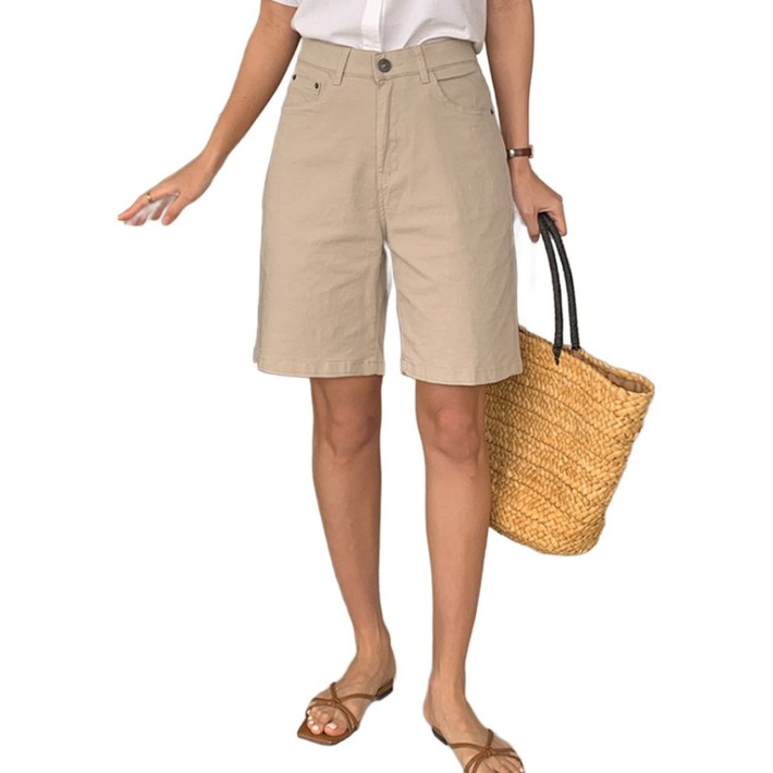 페이버릭 여성용 일자핏 5부 반바지 빅사이즈 데님스판