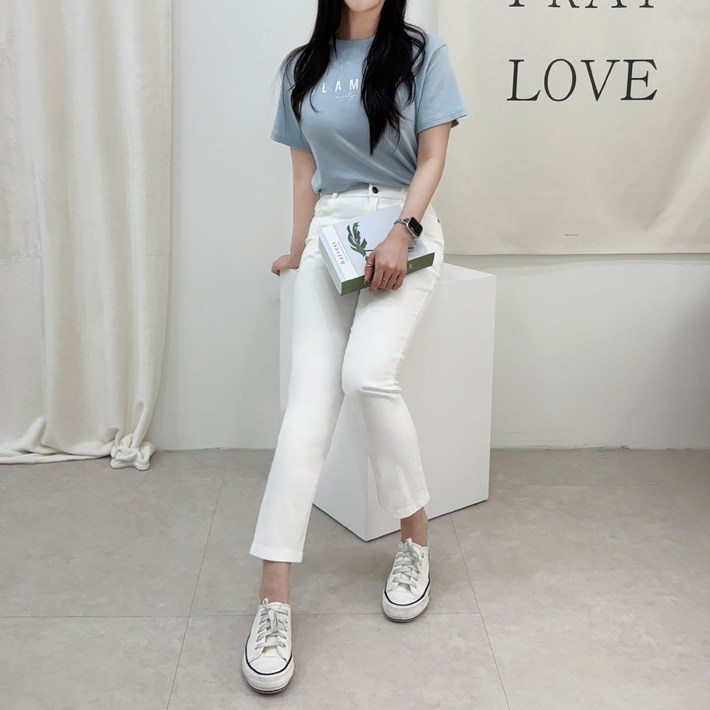 끌로이 여성 스트레이트핏 면 스판 편안한 속밴딩 슬림팬츠 스키니 바지 흰바지