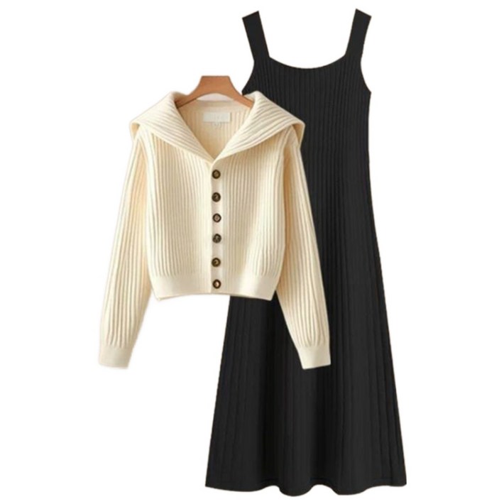 Asure 여성 빅사이즈 브이넥  니트나시 원피스 가을 겨울 투피스세트 출근룩 하객룩
