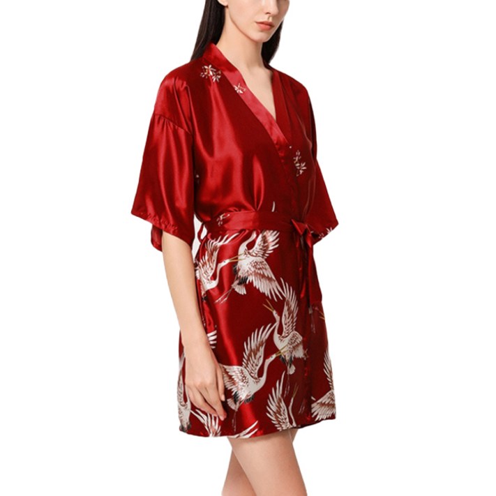 고급스러운 실크 쇼트 샤워가운 L
